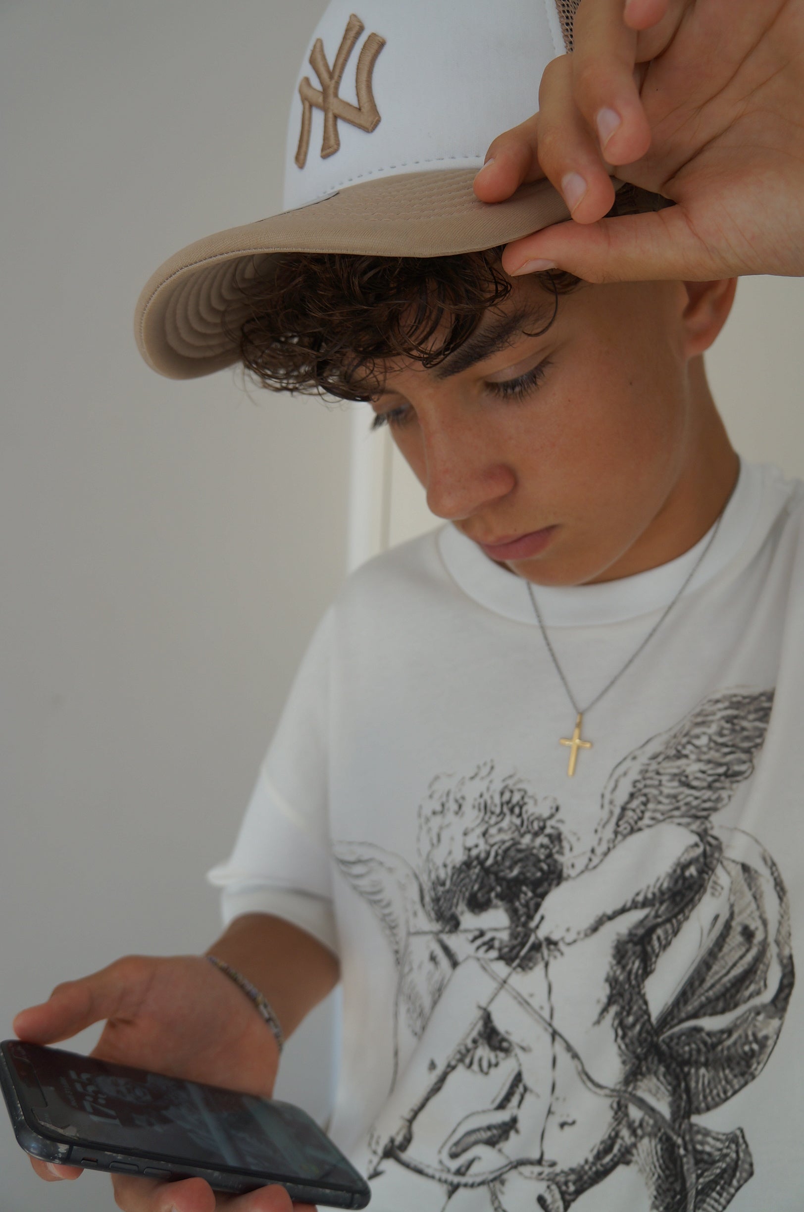 Tshirt Angel rose et blanc, logo imprimé 100% coton bio.
