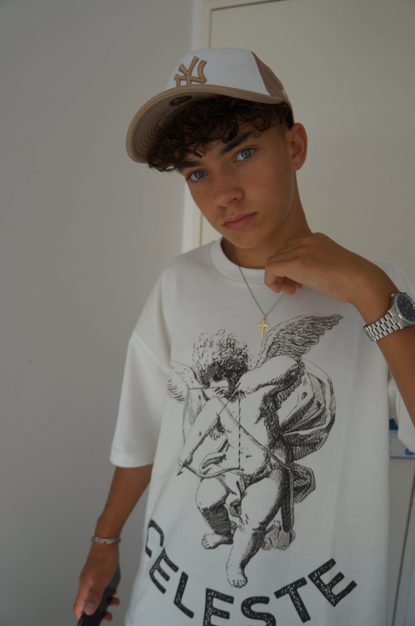 Tshirt Angel rose et blanc, logo imprimé 100% coton bio.