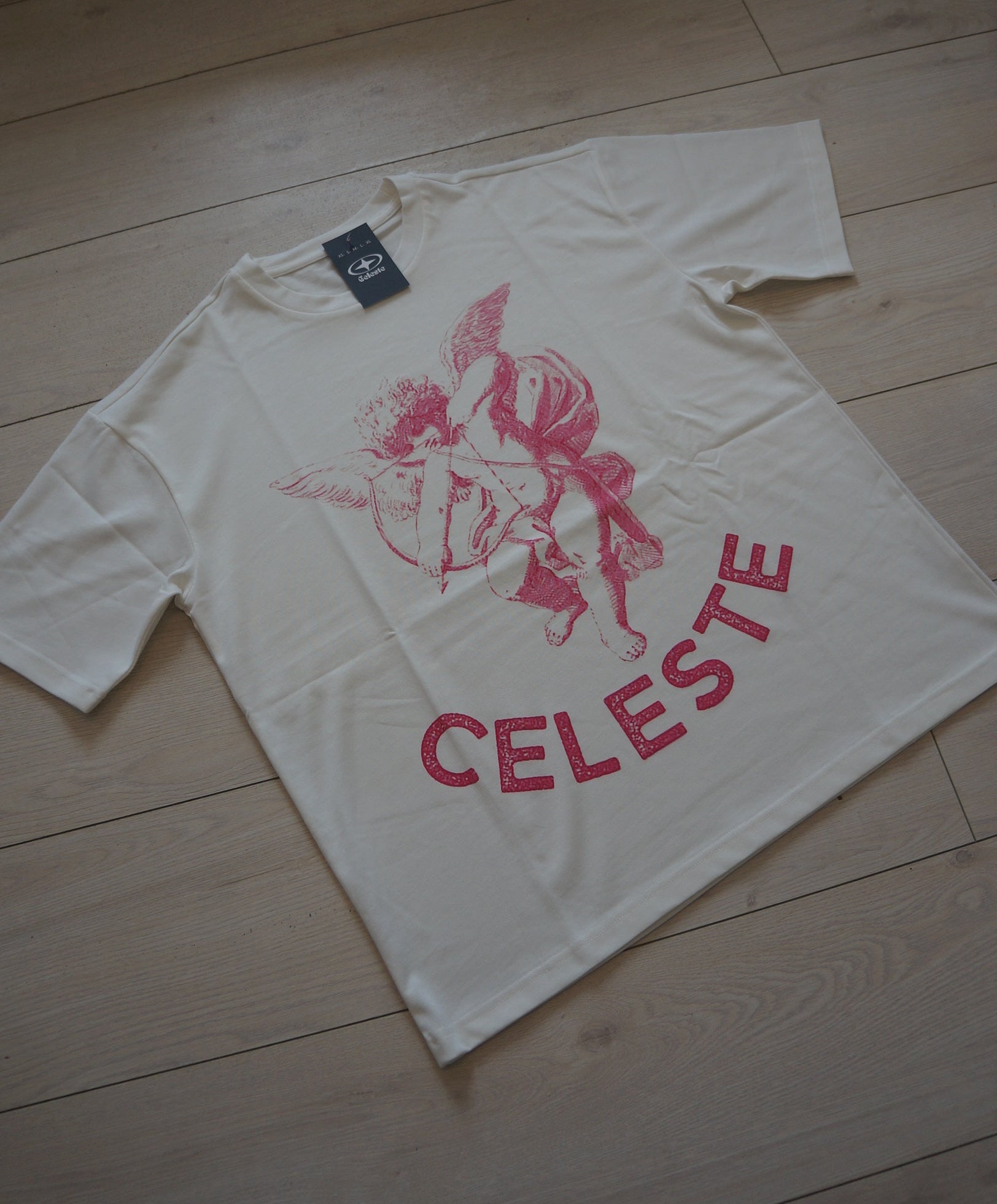 Tshirt Angel rose et blanc, logo imprimé 100% coton bio.