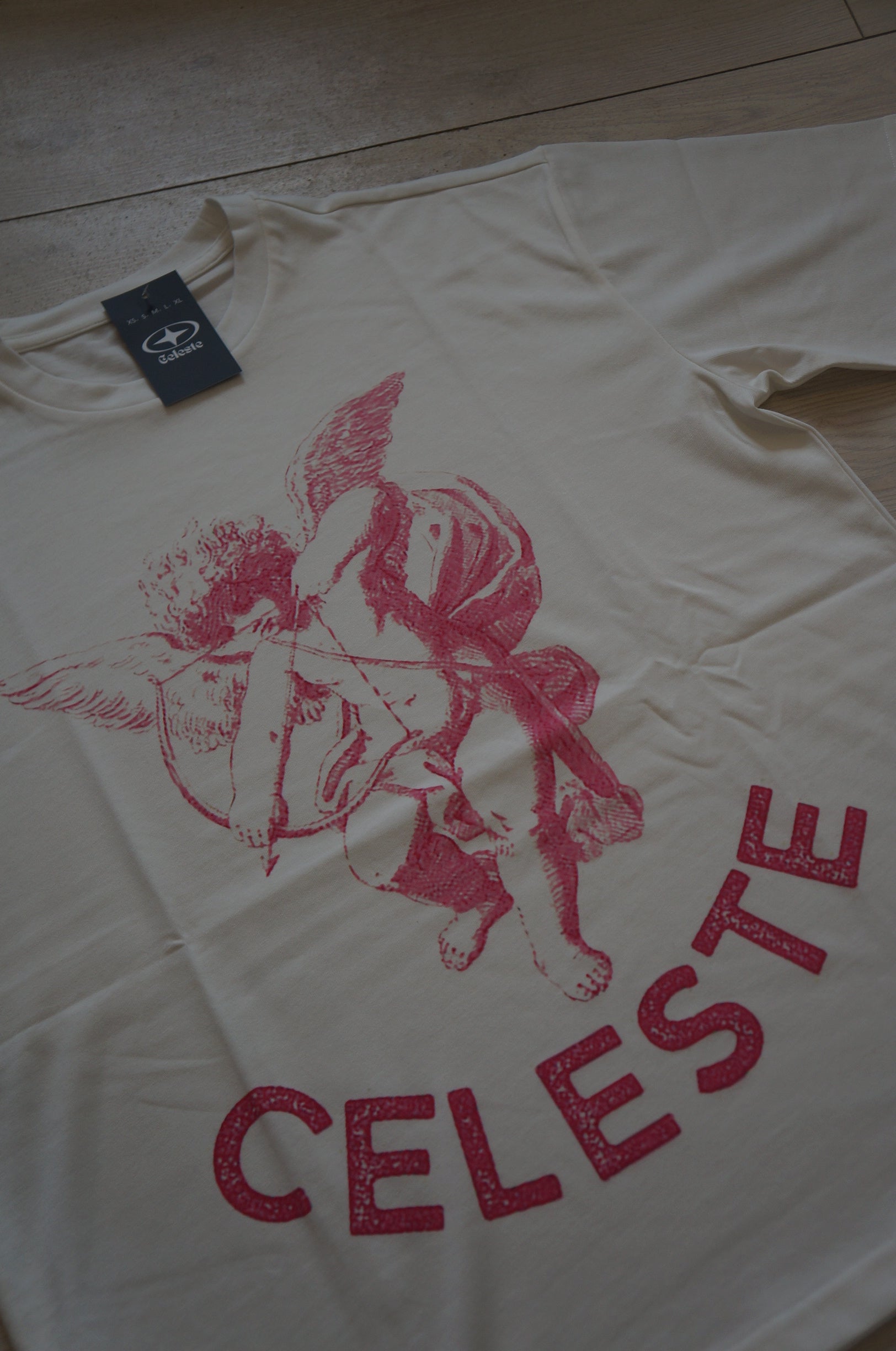Tshirt Angel rose et blanc, logo imprimé 100% coton bio.