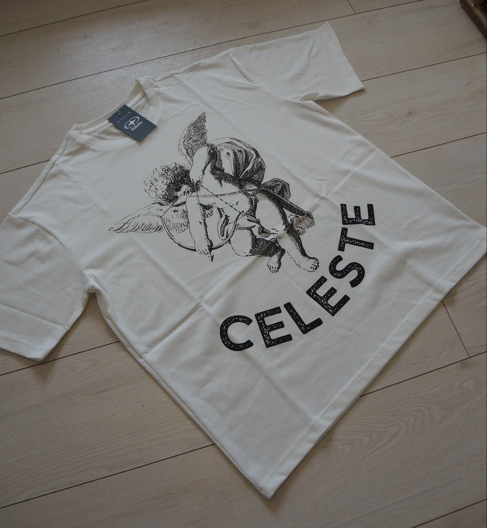 Tshirt Angel rose et blanc, logo imprimé 100% coton bio.