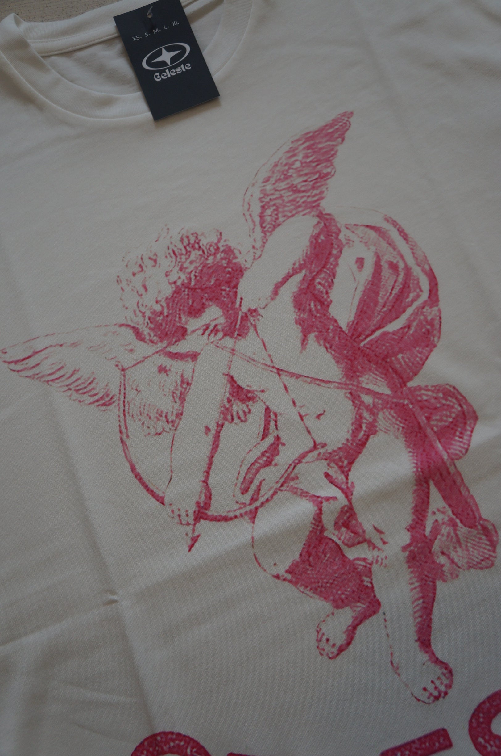 Tshirt Angel rose et blanc, logo imprimé 100% coton bio.